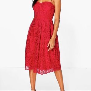 Maroon lace midi dress